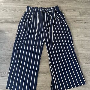 Blue and white striped wide leg pants